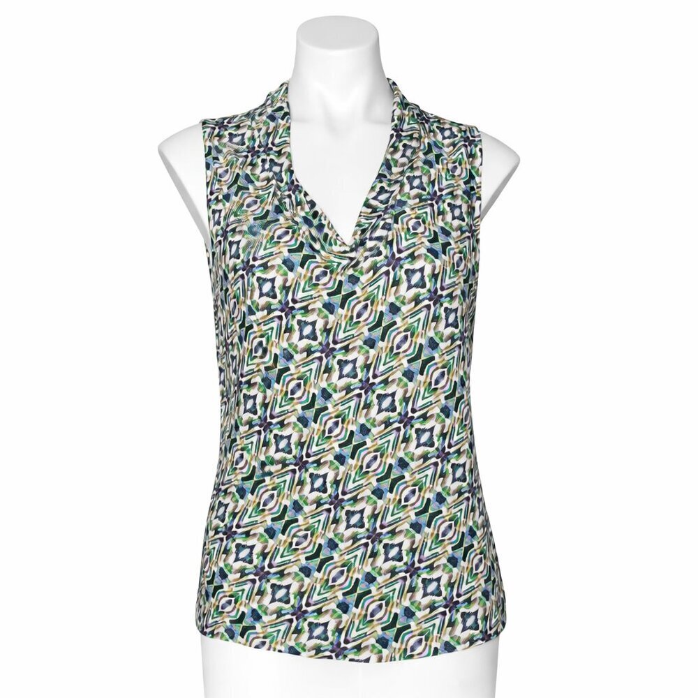 Tahari Arthur S. Levine Petite Sleeveless Cowl Neck Top Sz 12P | Geometric Print - Picture 1 of 9